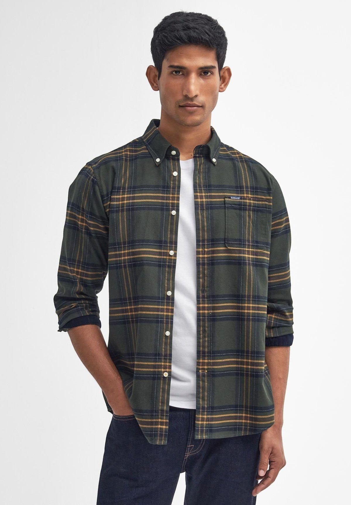 Barbour Uomo Camicia a Maniche Lunghe MSH5035-OL51 Verde