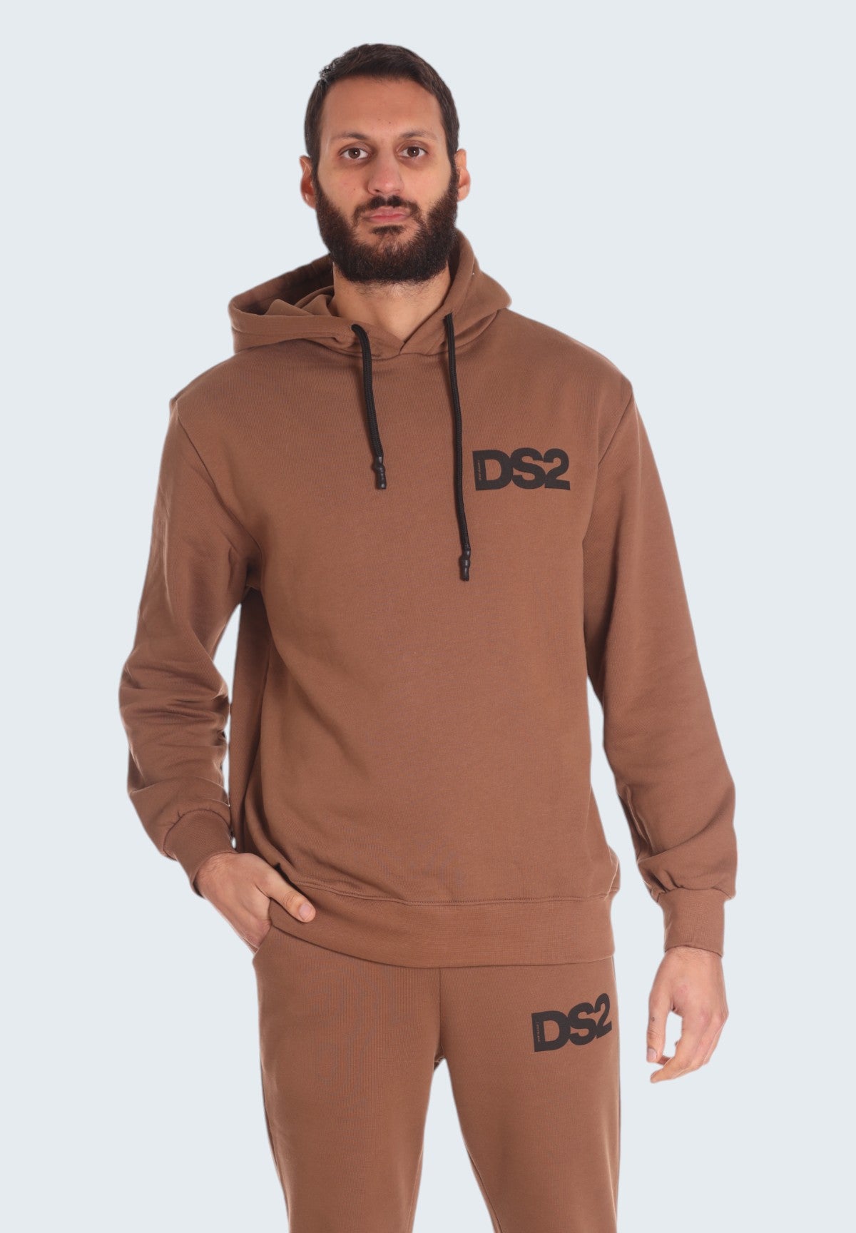 Drop Season 2 Uomo Felpa Pullover con Cappuccio FW24216-MARRONE Marrone